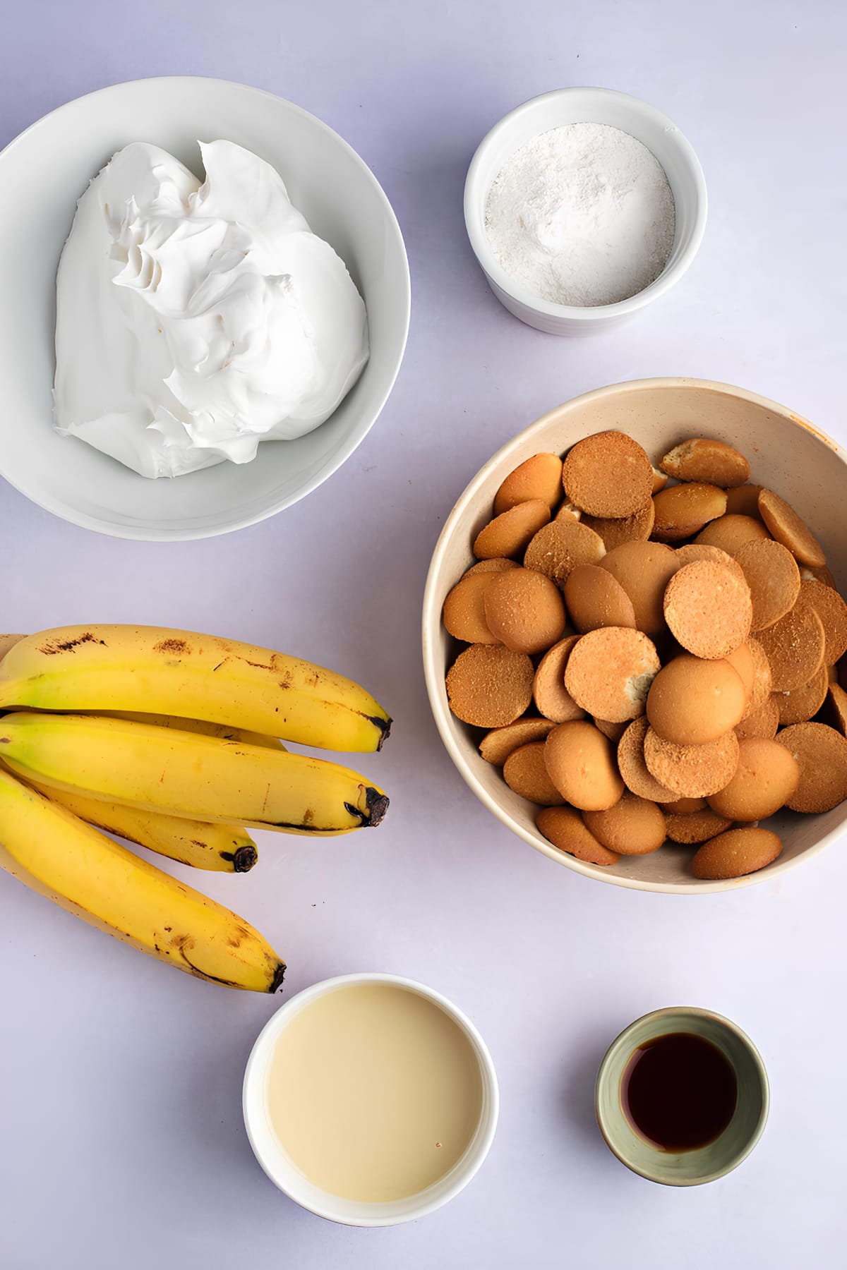 Banana Pudding Ingredients - Vanilla Pudding Mix, Milk, Condensed Milk, Vanilla Extract, Whipped Topping, Vanilla Wafers and Bananas