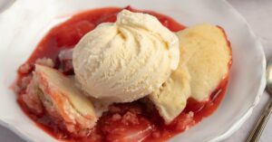Crispy and Crumbly Strawberry Cobbler with Ice Cream