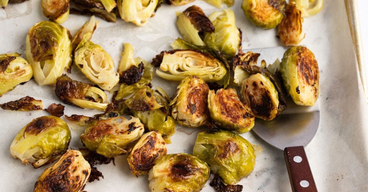 Homemade Crispy Brussels Sprouts in a Baking Sheet