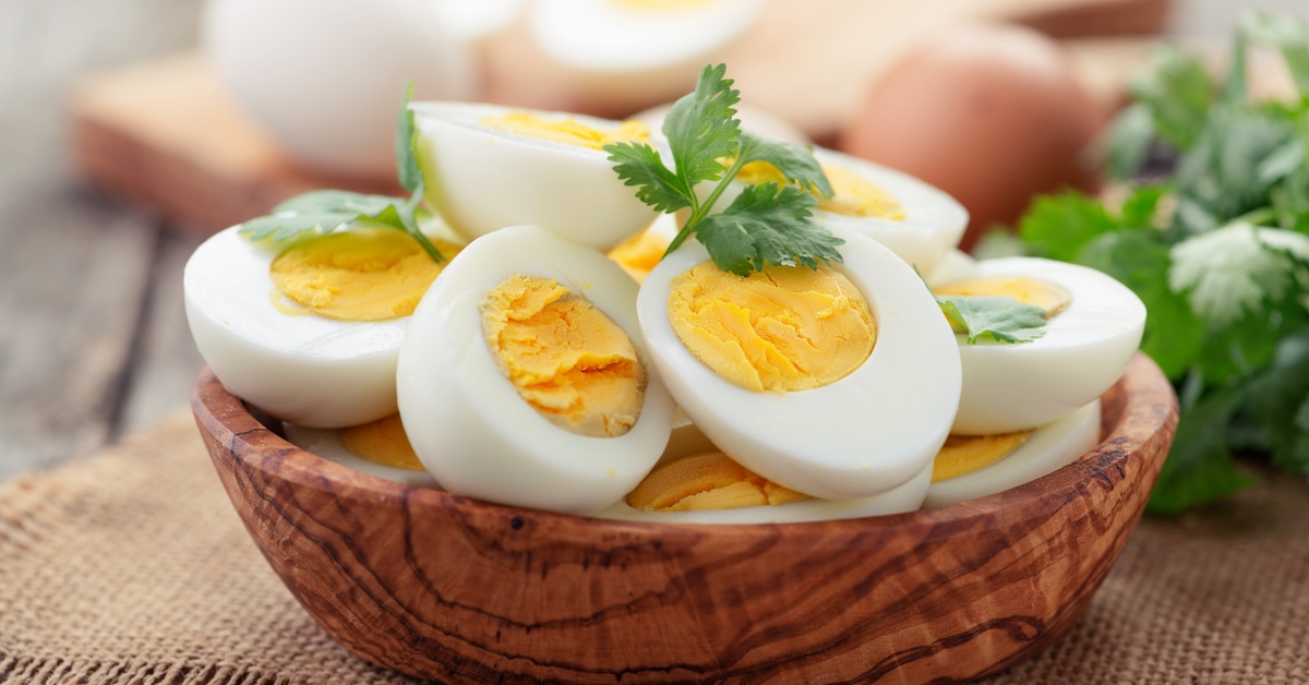 Hard Boiled Eggs in Wooden Bowl