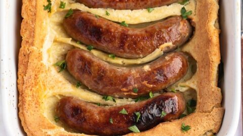 Classic Toad in the Hole with Yorkshire Pudding and Pork Sausages