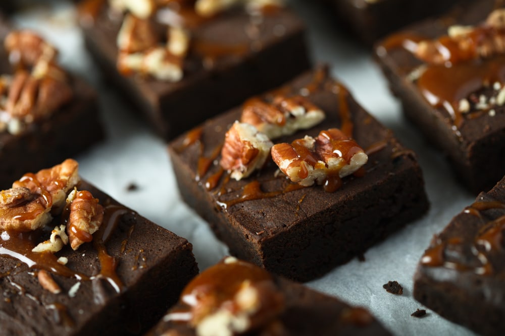 Homemade Brownie With Salted Caramel and Pecan Nuts