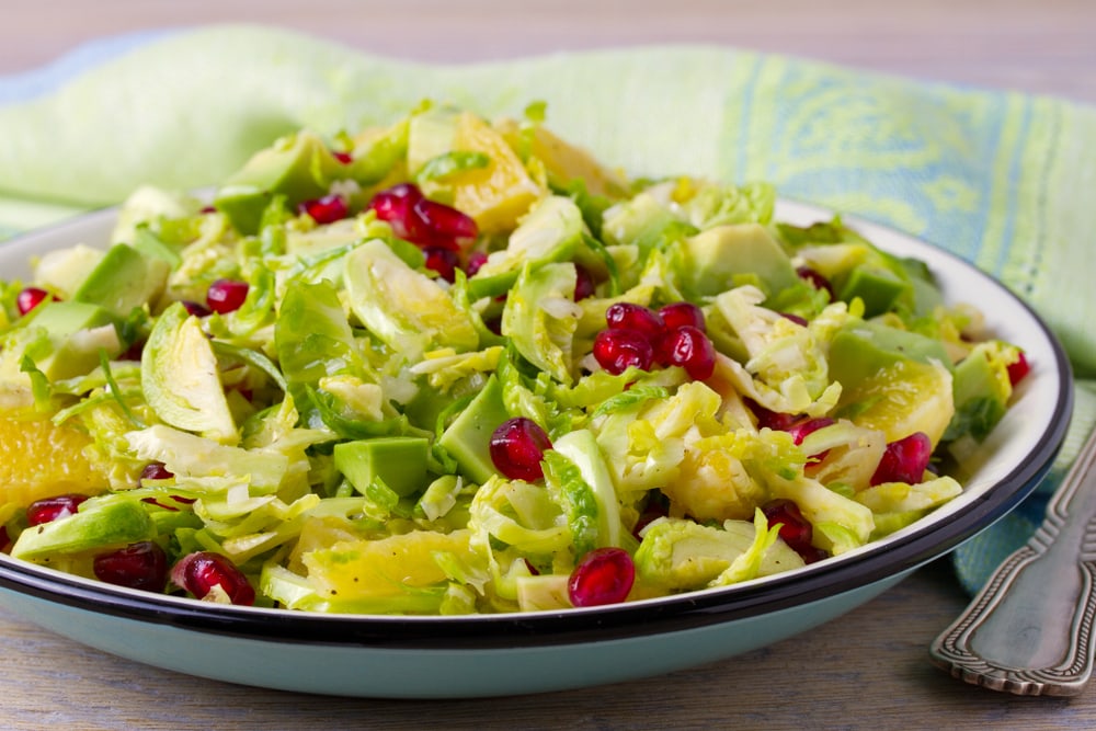Shredded Brussels Sprouts Salad With Avocado and Pomegranates