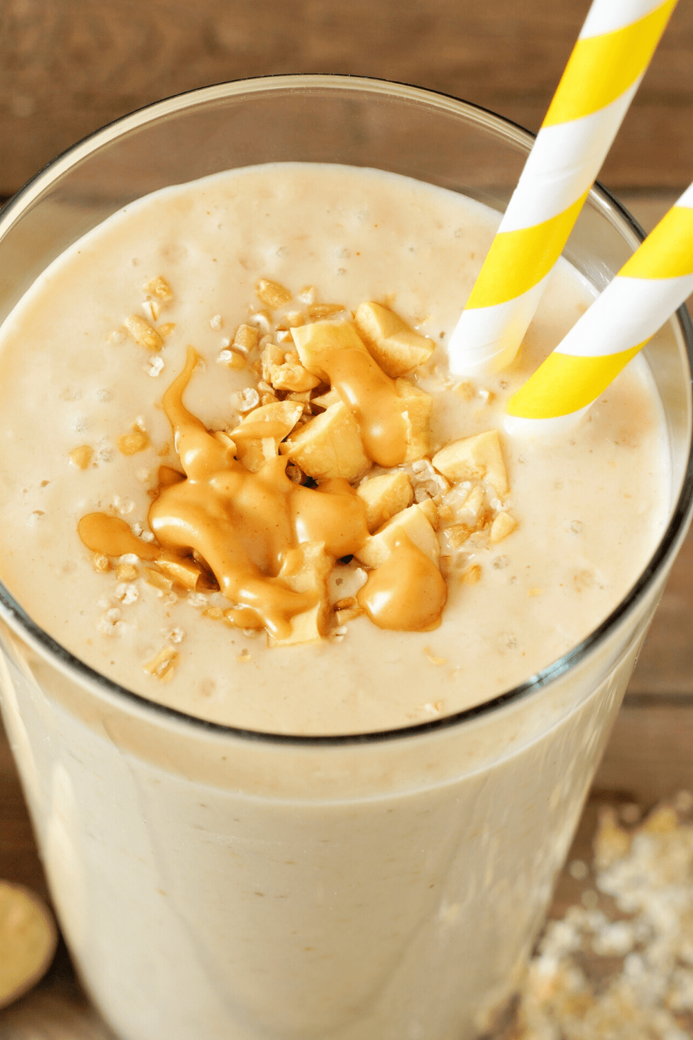 Peanut Butter Banana Smoothie on a tall glass