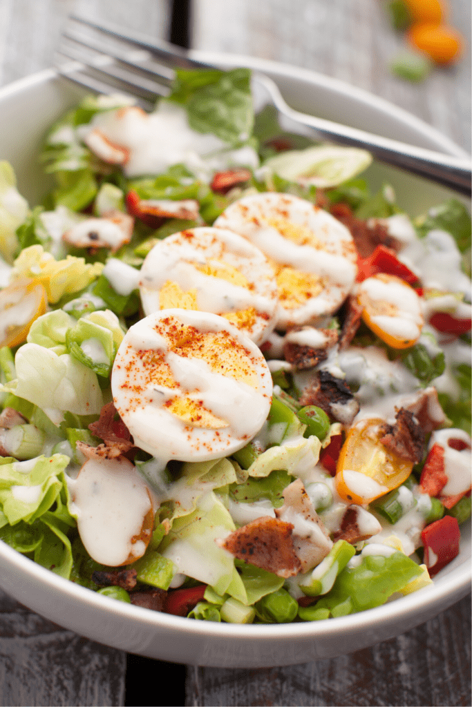 Green Salad with Bacon, Avocado and Hard-boiled Eggs