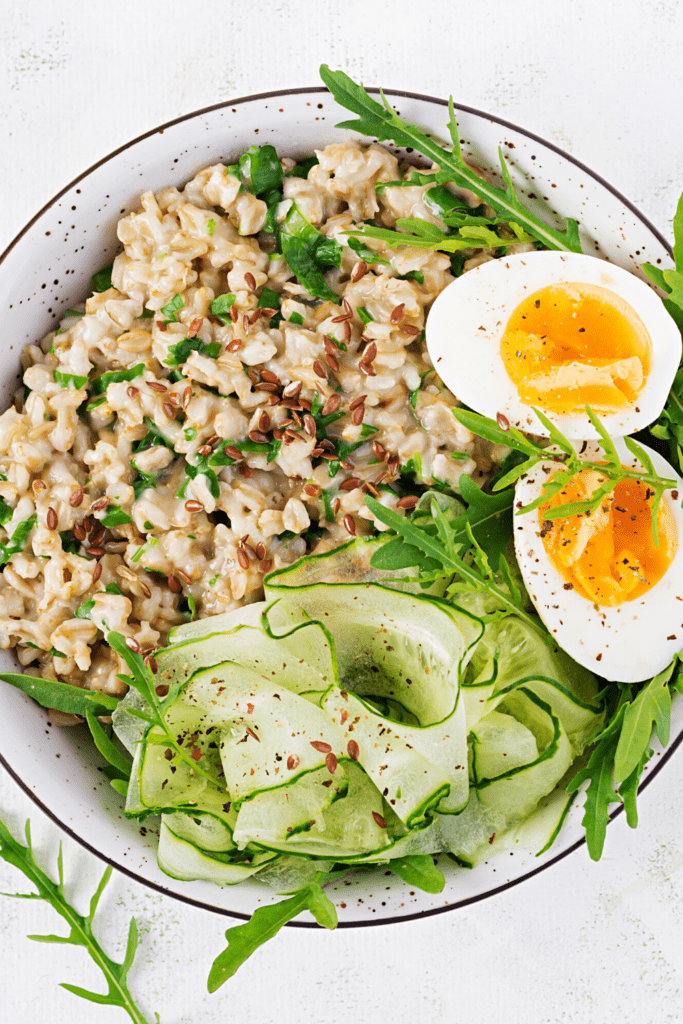 Oatmeal With Hard-Boiled Eggs and Greens