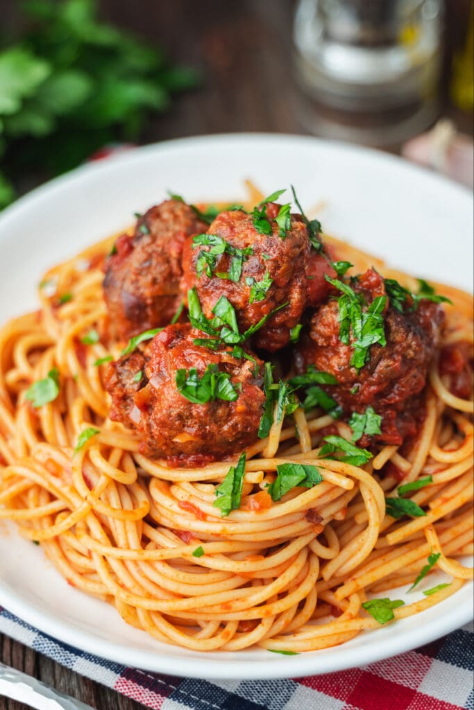 Homemade Spaghetti with Meatballs on a plate