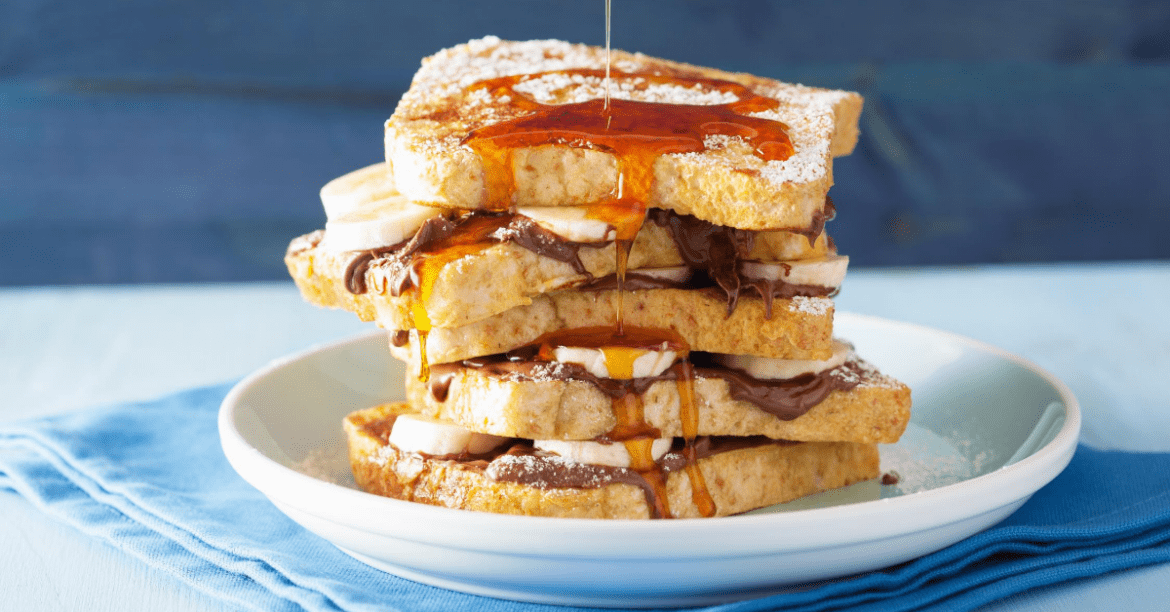 French Toast With Syrup, Peanut Butter and Bananas