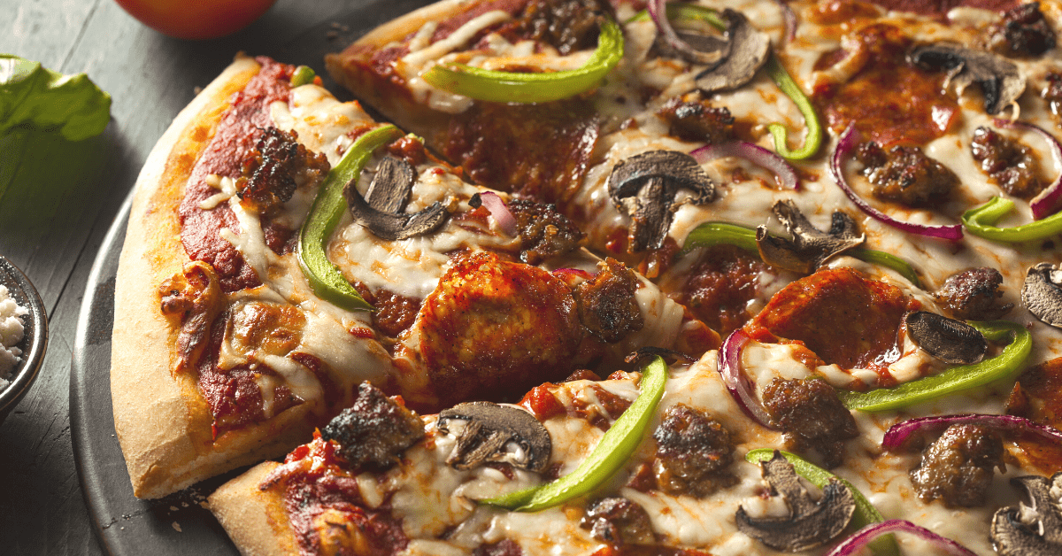 Supreme Pizza Toppings: Pepperoni, Bell Pepper, Mushrooms and Red Onions