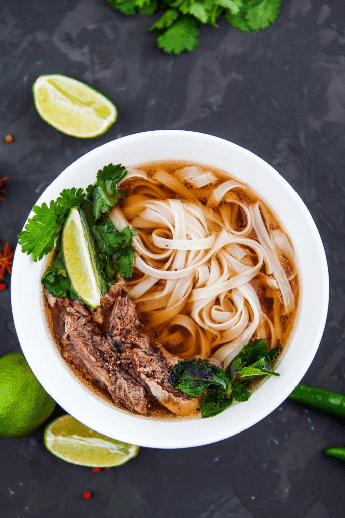 Rice Noodle Soup with Beef and Lemons