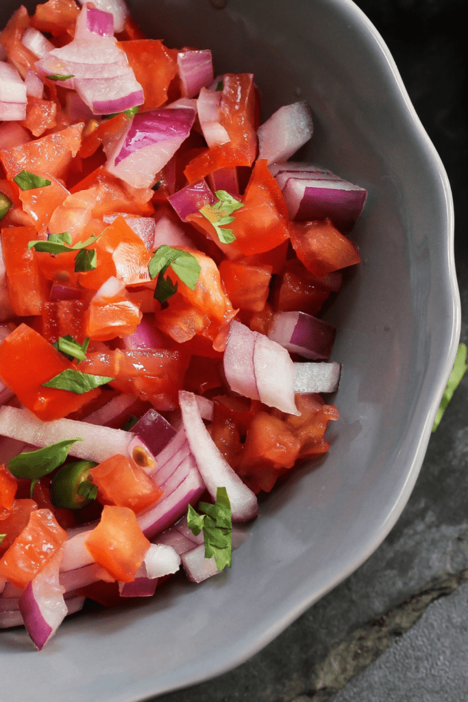 Mexican Chopped Salad: Tomatoes, Red Onions and Green Chili