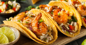 Shrimp Tacos with Coleslaw and Salsa