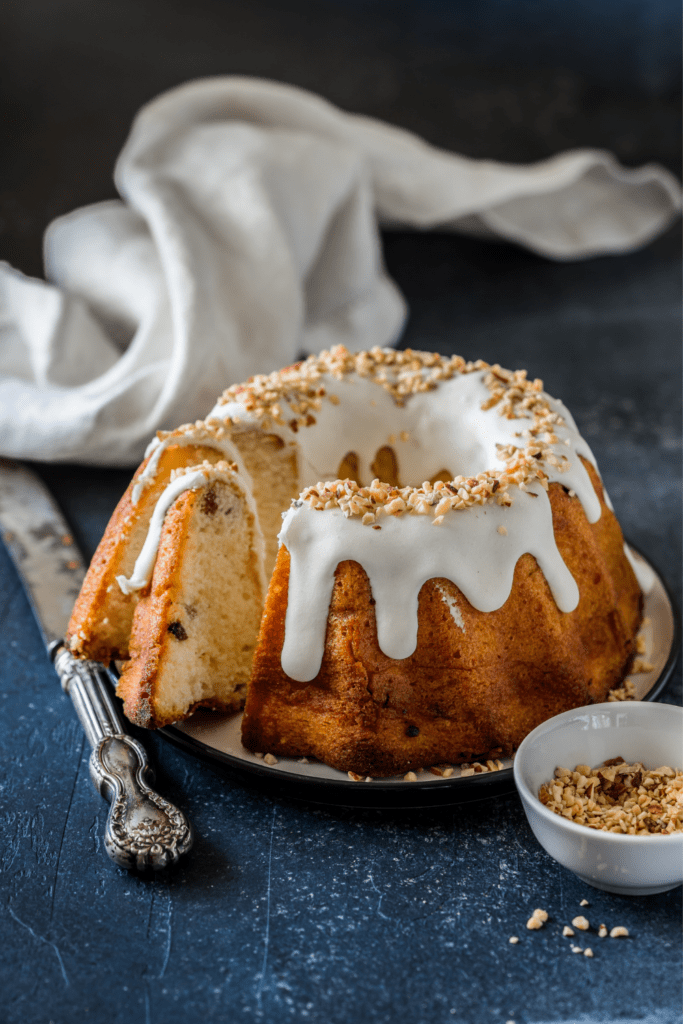 Bundt Cake with Frosting and Almonds