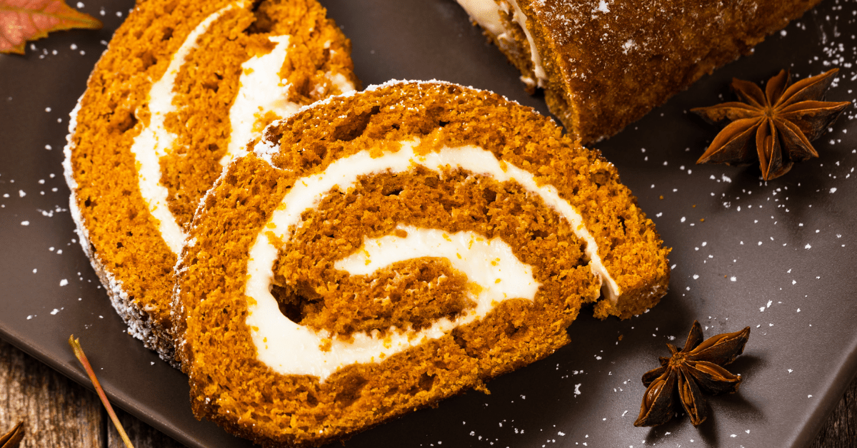 Sliced Pumpkin Roll with Cream Cheese Filling