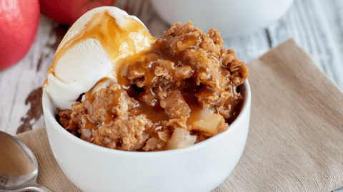 Apple Crisp with Ice Cream and Caramel Sauce