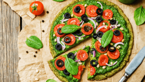 Broccoli and Zucchini Pizza with Pesto