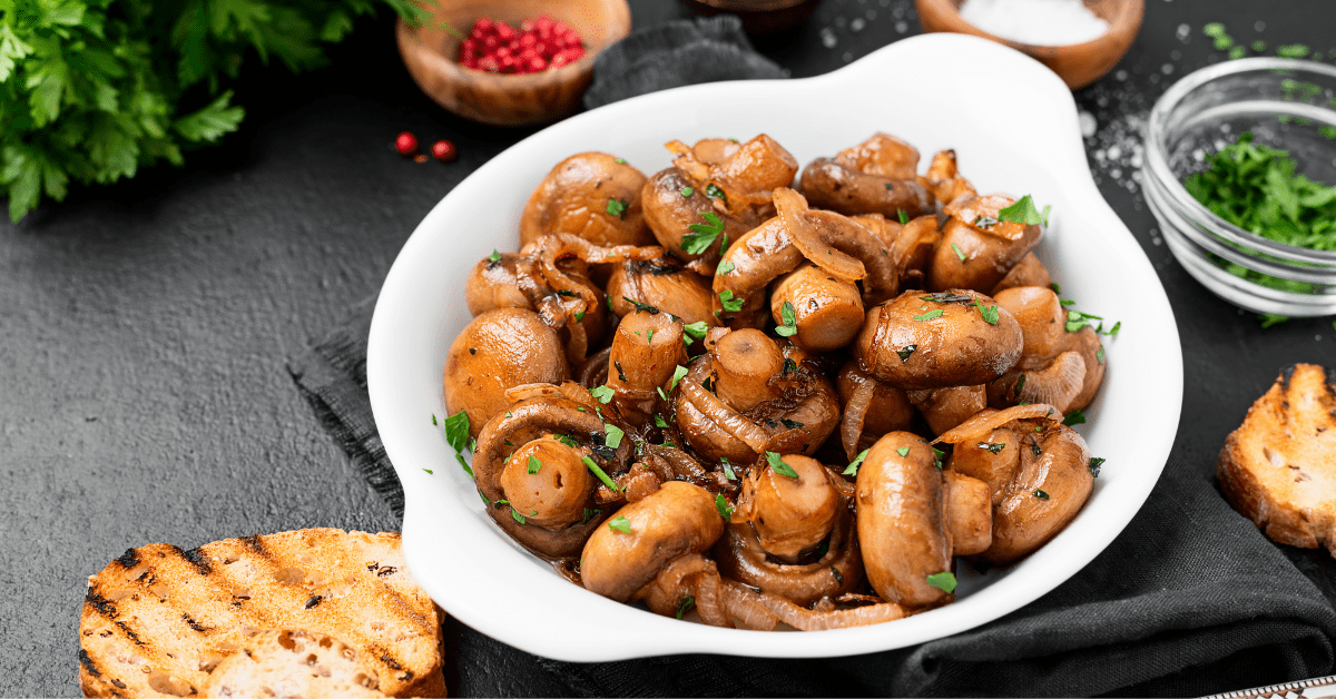 Mushrooms in a white bowl
