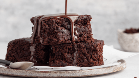 Homemade Chocolate Brownies with Chocolate Sauce
