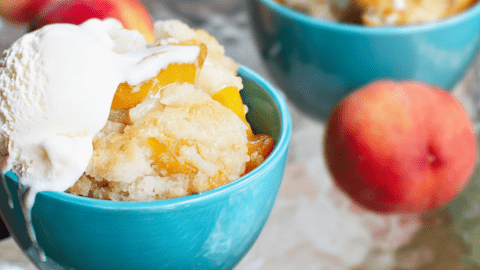 Homemade Peach Cobbler with Vanilla Ice Cream