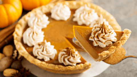 Homemade Pumpkin Pie with Whipped Cream and Cinnamon