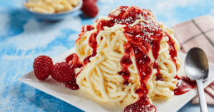 Ice Cream Spaghetti with Strawberry Sauce