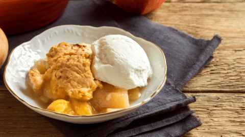 Peach Cobbler with Ripe Peach Fruit