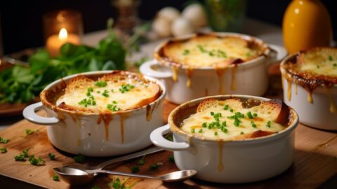 Portions of French Onion Soup