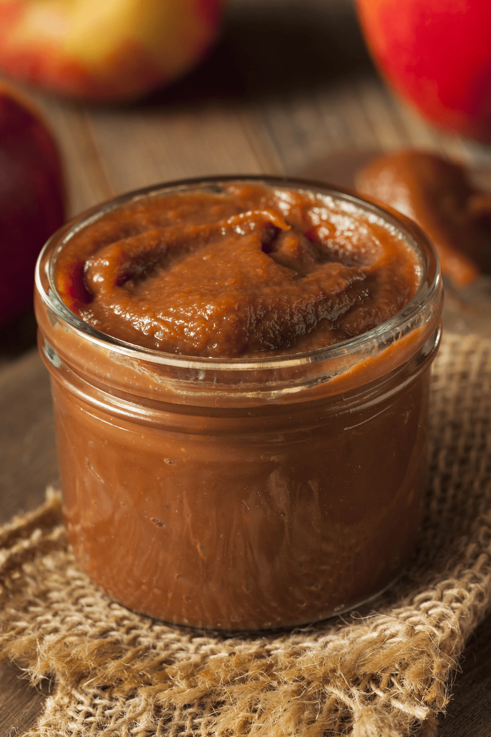 Sweet Apple Butter With Cinnamon on a small jar. 