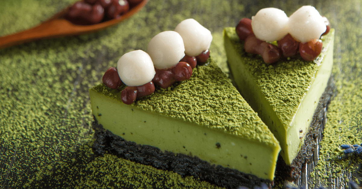 Matcha Cake with Red Beans and Rice Dumplings