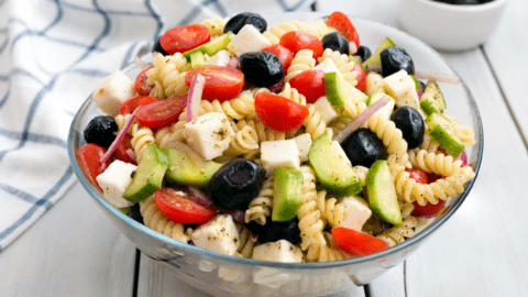 Pasta Salad with Cheese, Avocados and Tomatoes