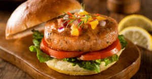 Salmon Burger with Lettuce and Tomato