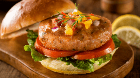 Salmon Burger with Lettuce and Tomato