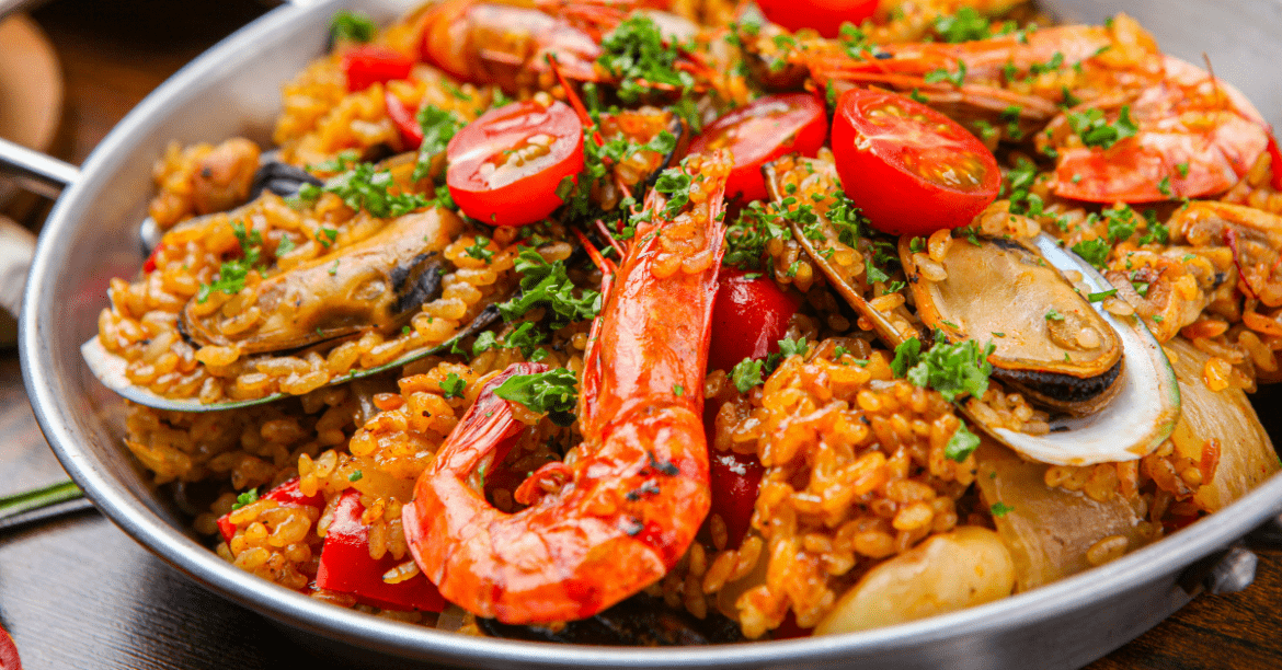 Spanish Seafood Paella 1170x612 