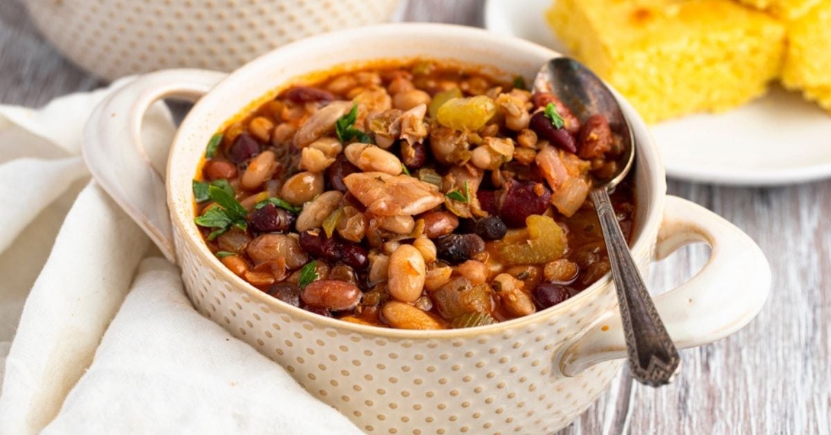 15 Bean Soup in a Small Pot with Cornbread