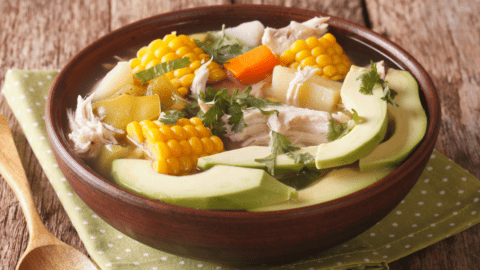 Colombian Ajiaco Soup with Chicken, Avocado and Corn