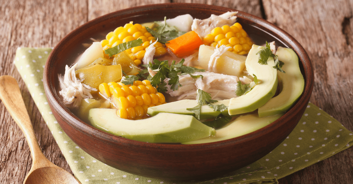 Colombian Ajiaco Soup with Chicken, Avocado and Corn