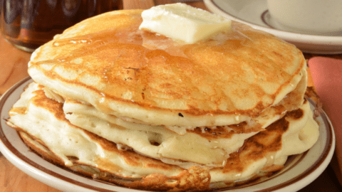 Buttermilk Pancakes with Melted Butter and Syrup