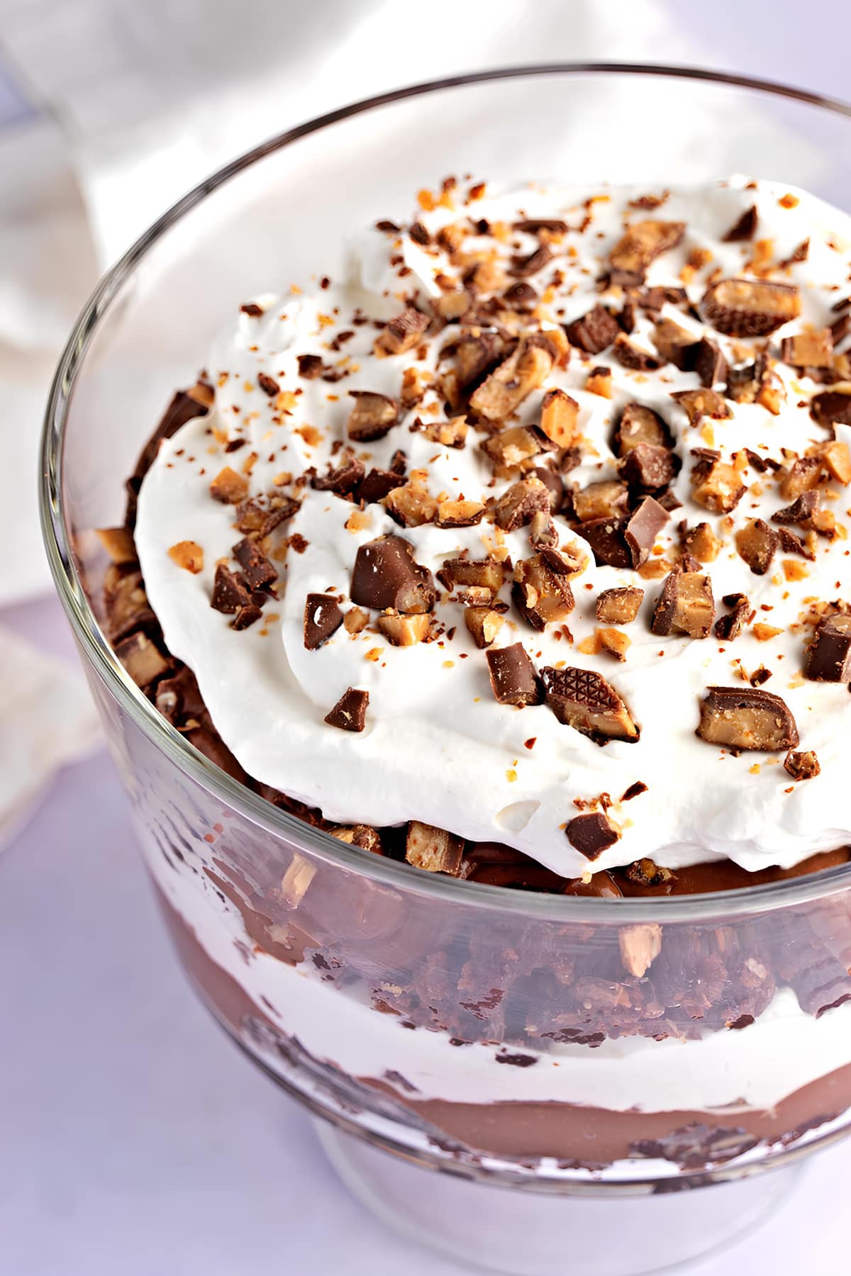 Death By Chocolate Trifle with Whipped Cream and Crushed Toffee Candies