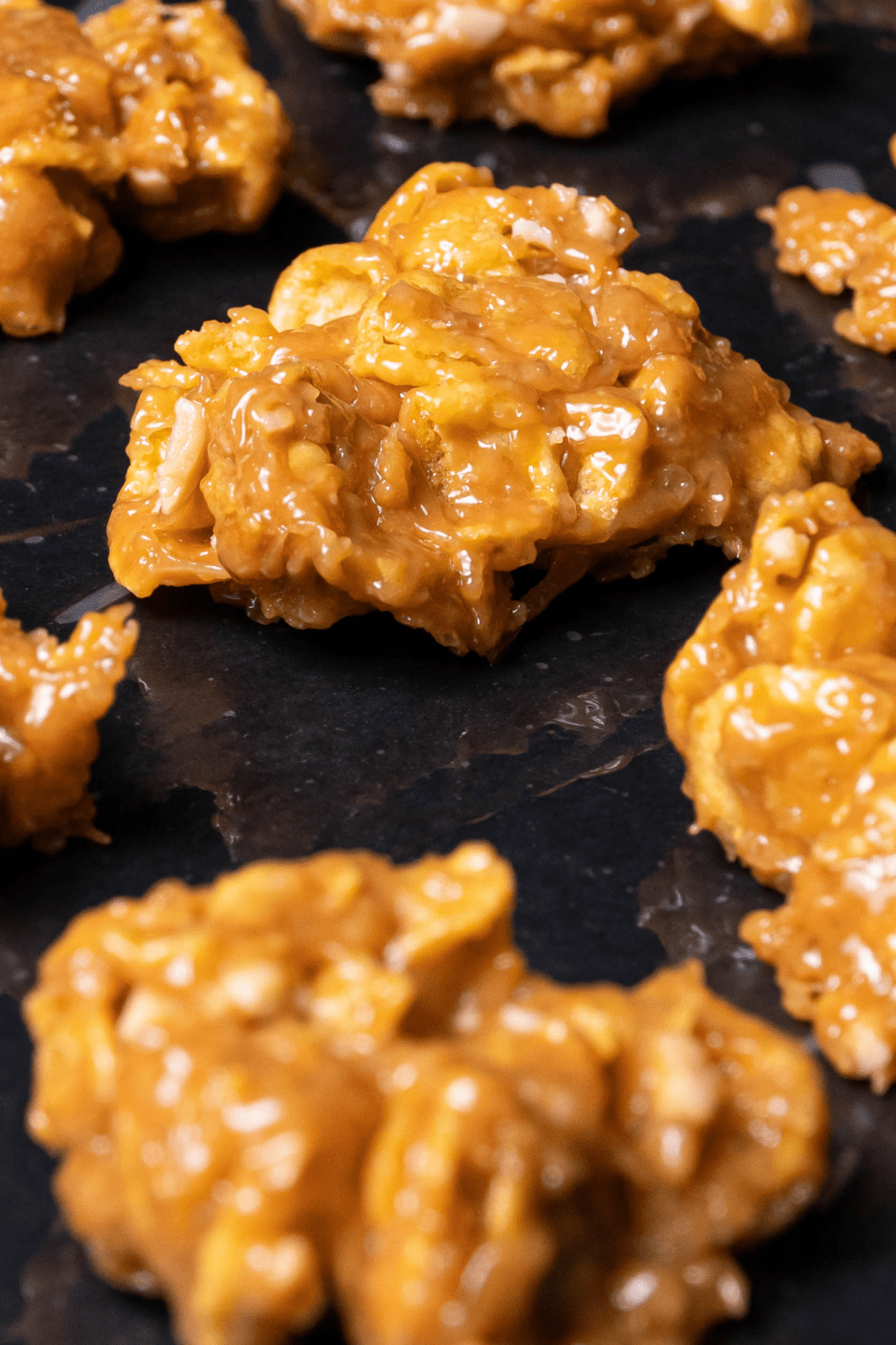 Peanut butter cornflake cookies closeup. 