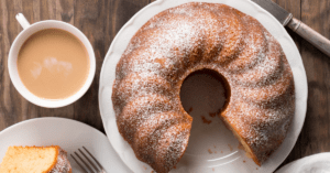 Homemade Bundt Crack Cake with a Cup of Coffee