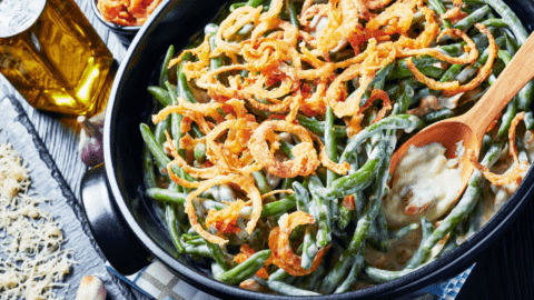 Homemade Green Bean Casserole Topped with Fried Onions