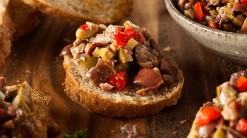 Olive Tapenade on Whole Wheat Crostini
