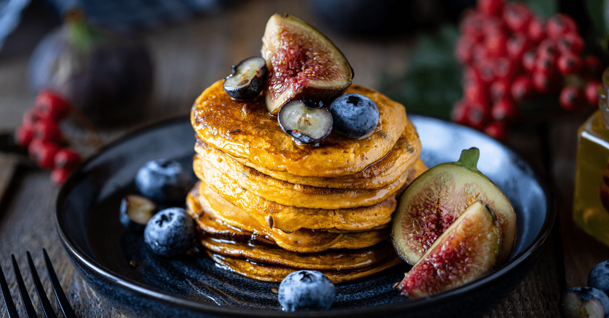 Pumpkin Panckes with Caramelized Figs and Blueberries