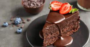 Slice of Chocolate Cake with Strawberry Toppings