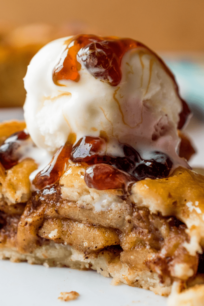 Apple Pie with Ice Cream and Caramel Sauce for Christmas