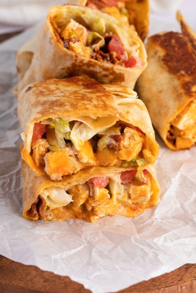 Buffalo Chicken Wraps with Buffalo Wing Sauce and Tomatoes