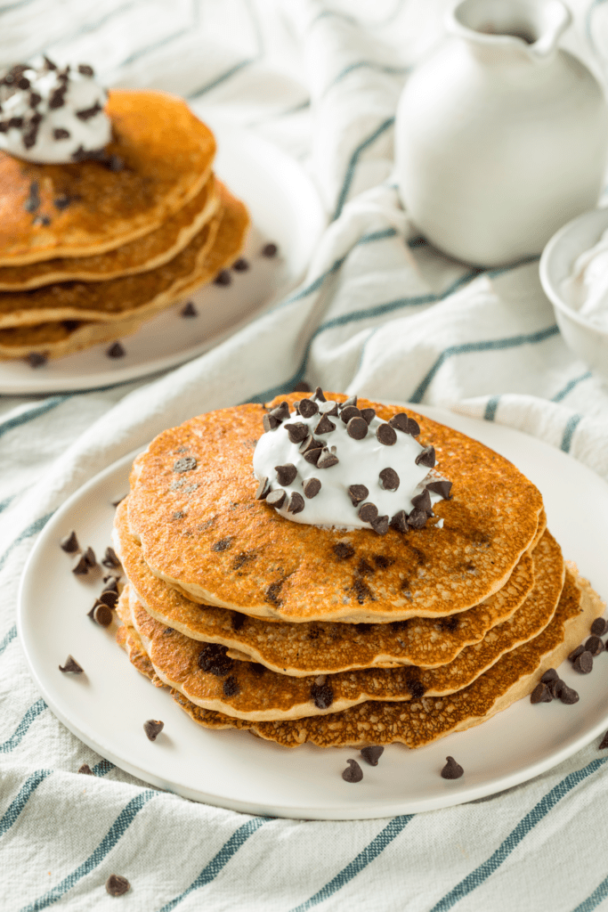 Chocolate Chip Pancakes with Whipped Cream