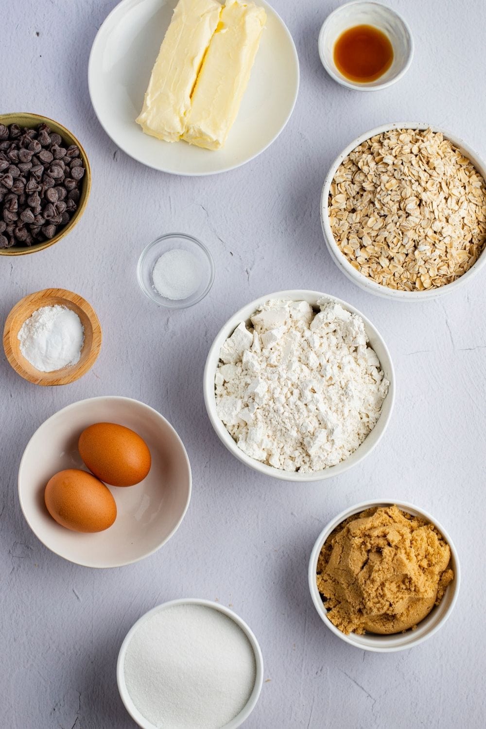 Cowboy Cookies Ingredients: Flour, Eggs, Chocolate Chip Cookies, Brown Sugar and Oats