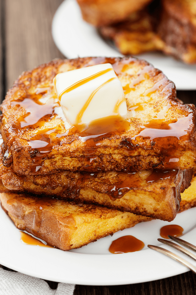 French Toast with Caramel Sauce and Butter