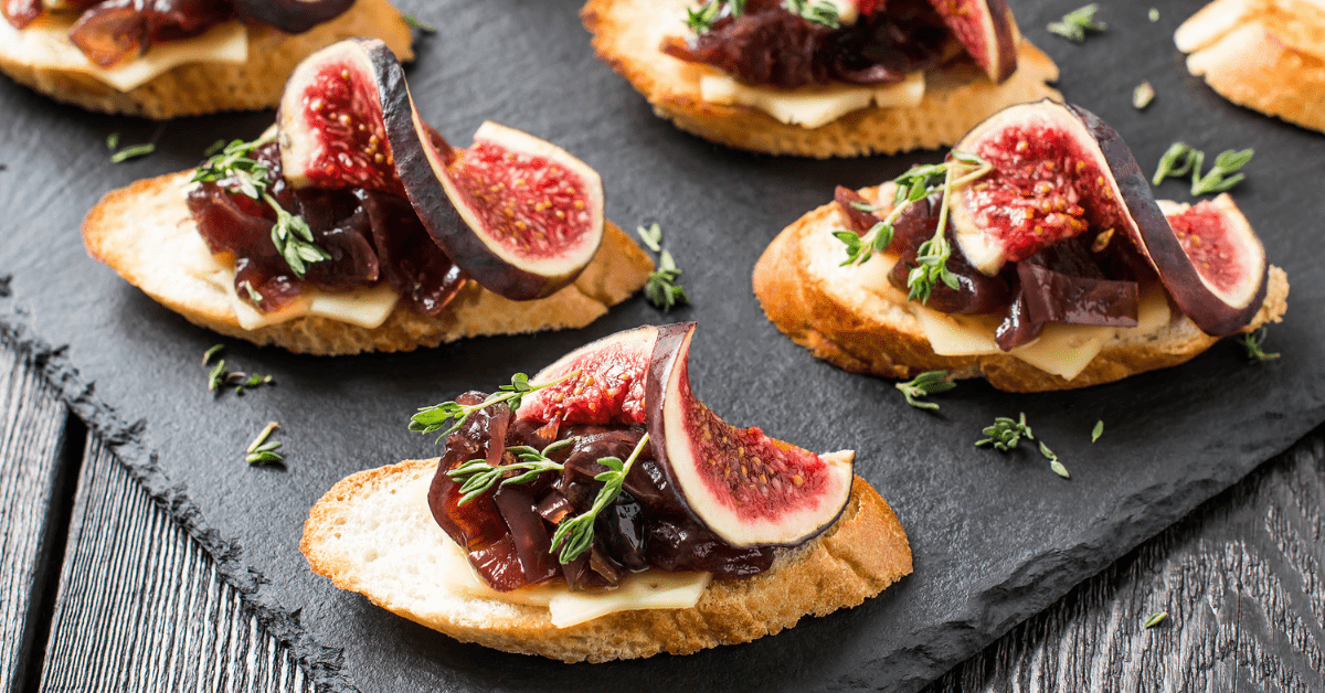 Homemade Crostini with Baguettes, Figs, Cheese and Jammed Onions